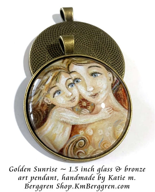 bronze glass art pendant of Golden Sunrise handmade by Katie m. Berggren