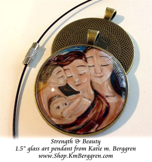Breastfeeding mother and father glass art pendant necklace mothers gift 1.5 inches across handmade by the artist