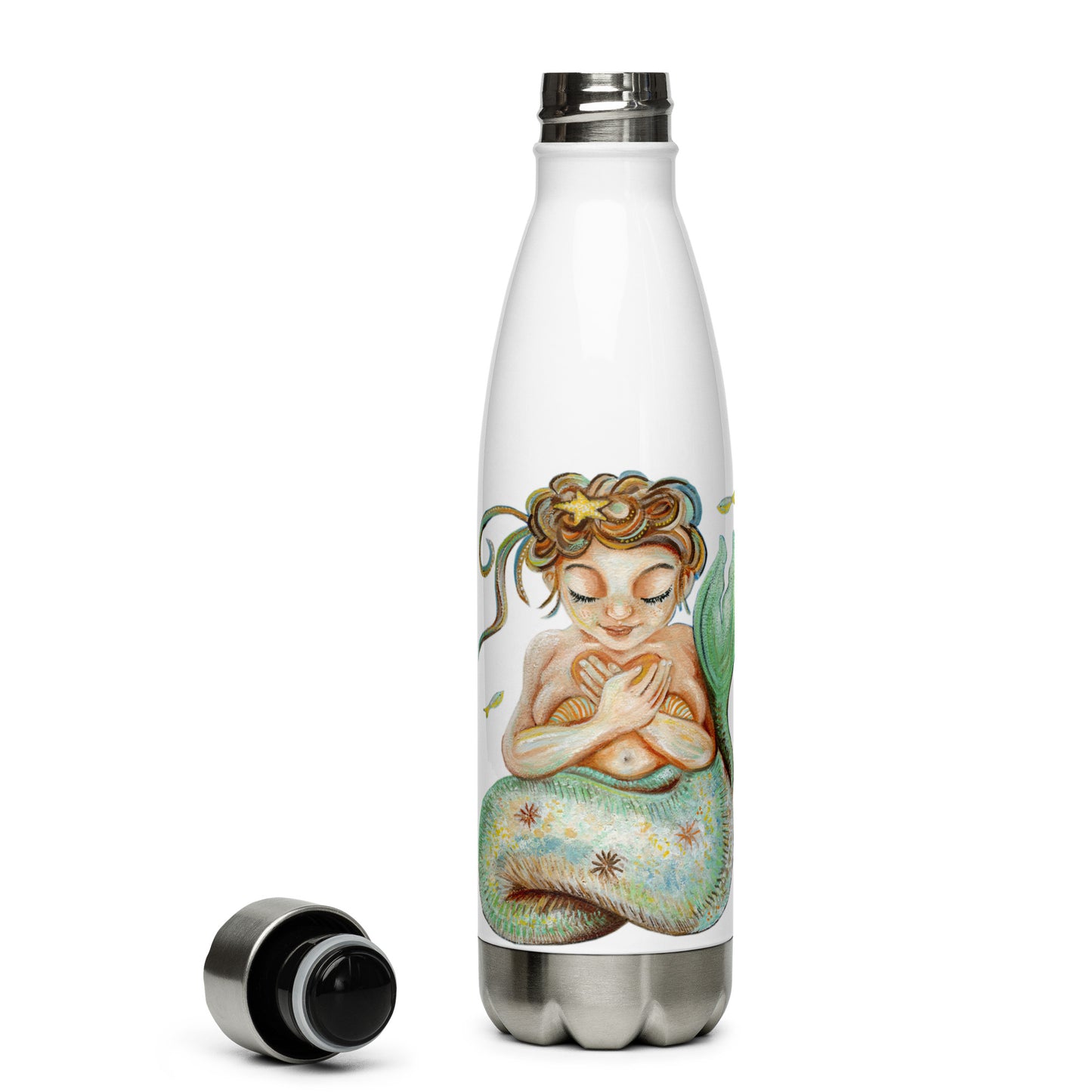 Mermaid Art Stainless Steel Water Bottle - with whimsical art by KmBerggren