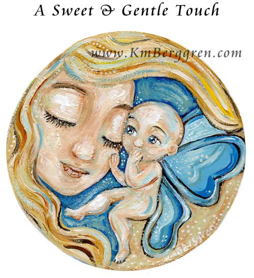 woman holding winged baby in her hands, angel baby held by angels, angel baby holding a heart baby angel in pastel colors, winged baby with heart, angel child loss, infant and pregnancy loss, gone but not forgotten, missing my baby art by Kmberggren