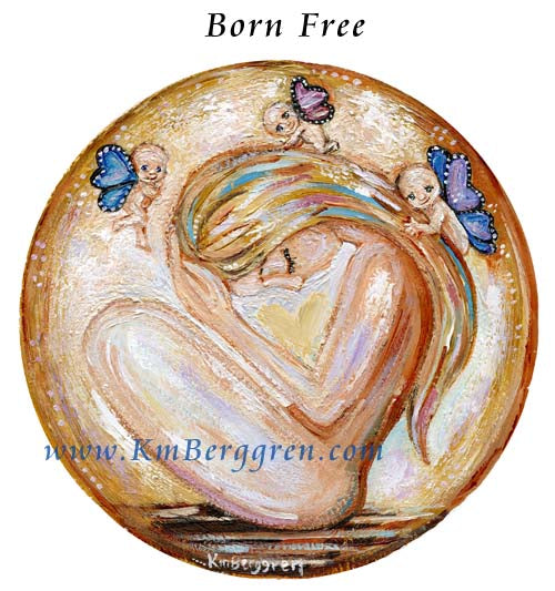 angel baby art, blonde mom and 3 winged babies condolence gift for loss mom
