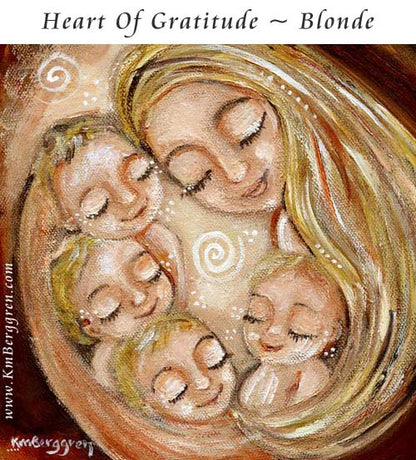 gifts for blonde mom with 4 kids, fourth child baby gift, gift for mom with four kids gift basket, mother child artwork by Katie m. Berggren