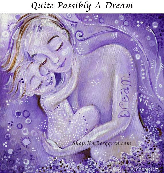 purple artwork of mother and child, monochromatic violet lavendar art, sleeping with child by kmberggren