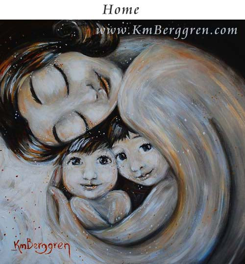 gifts for mom and two children, second baby gift, gift for mom with two kids gift basket, mother child artwork by Katie m. Berggren