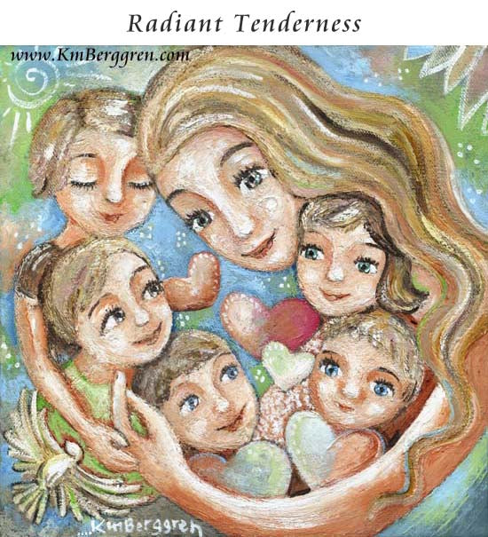 gifts for mom with 5 kids, fifth child baby gift, gift for mom with 5 kids gift basket, mother child artwork by Katie m. Berggren