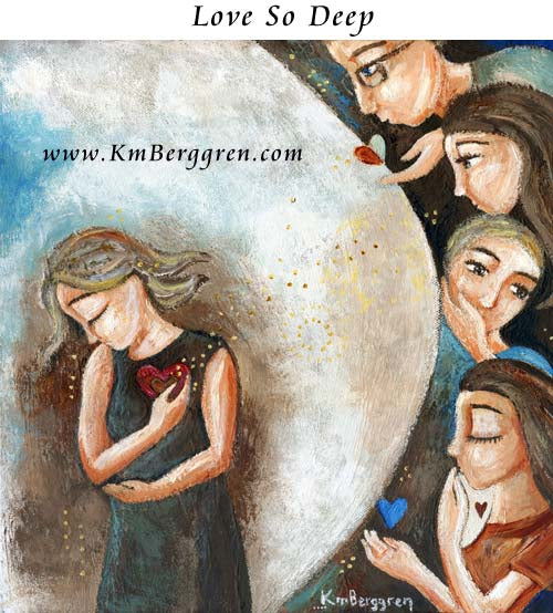 depressed mother holding her heart, family trying to help, blowing kisses, support for women after loss, kindness for mothers after baby loss