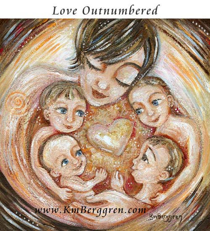 gifts for mom with 4 kids, fourth child baby gift, gift for mom with four kids gift basket, mother child 4 sons artwork by Katie m. Berggren