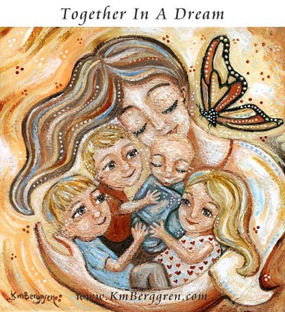 gifts for mom with 4 kids, fourth child baby gift, gift for mom with four kids gift basket, mother child monarch butterfly artwork by Katie m. Berggren
