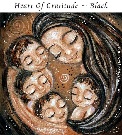 gifts for black hair mom with 4 kids, fourth child baby gift, gift for mom with four kids gift basket, mother child artwork by Katie m. Berggren