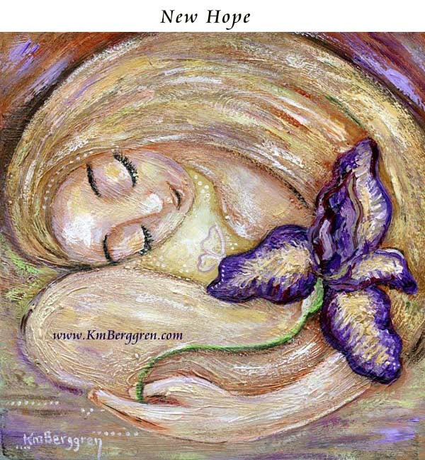 mother with pregnancy after IVF, IVF Loss gift, condolence gift for infertile mother, tiny butterfly baby spirit visiting mommy, purple iris flower, hope after loss, hope for pregnancy, visualizing pregnancy after infertility positive artwork for pregnancy by kmberggren