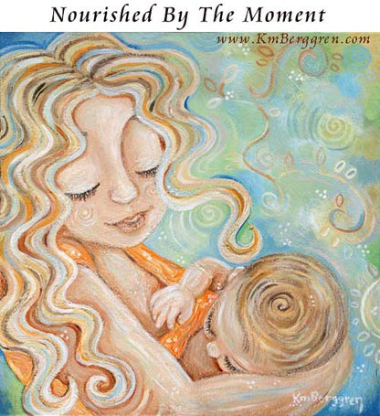gift for breastfeeding nursing mom, nursing baby artwork, breast feeding painting by KmBerggren