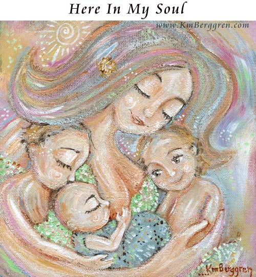gift for breastfeeding nursing mom, nursing baby artwork, breast feeding mom of three painting by KmBerggren
