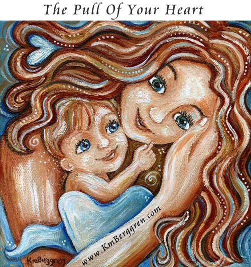 gifts for mom and baby, new baby gift, gift for new mom gift basket, mother child red hair artwork by Katie m. Berggren