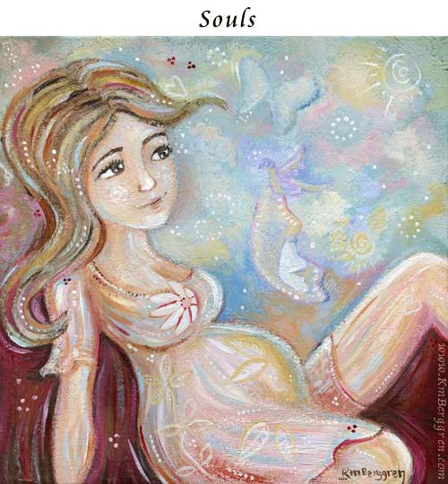 pregnant mother with butterflies by her belly, birds and butterflies and blonde expectant mother in pastel colors, and hearts, pink and white butterfly, angel child loss, infant and pregnancy loss, gone but not forgotten, missing my baby art by Kmberggren
