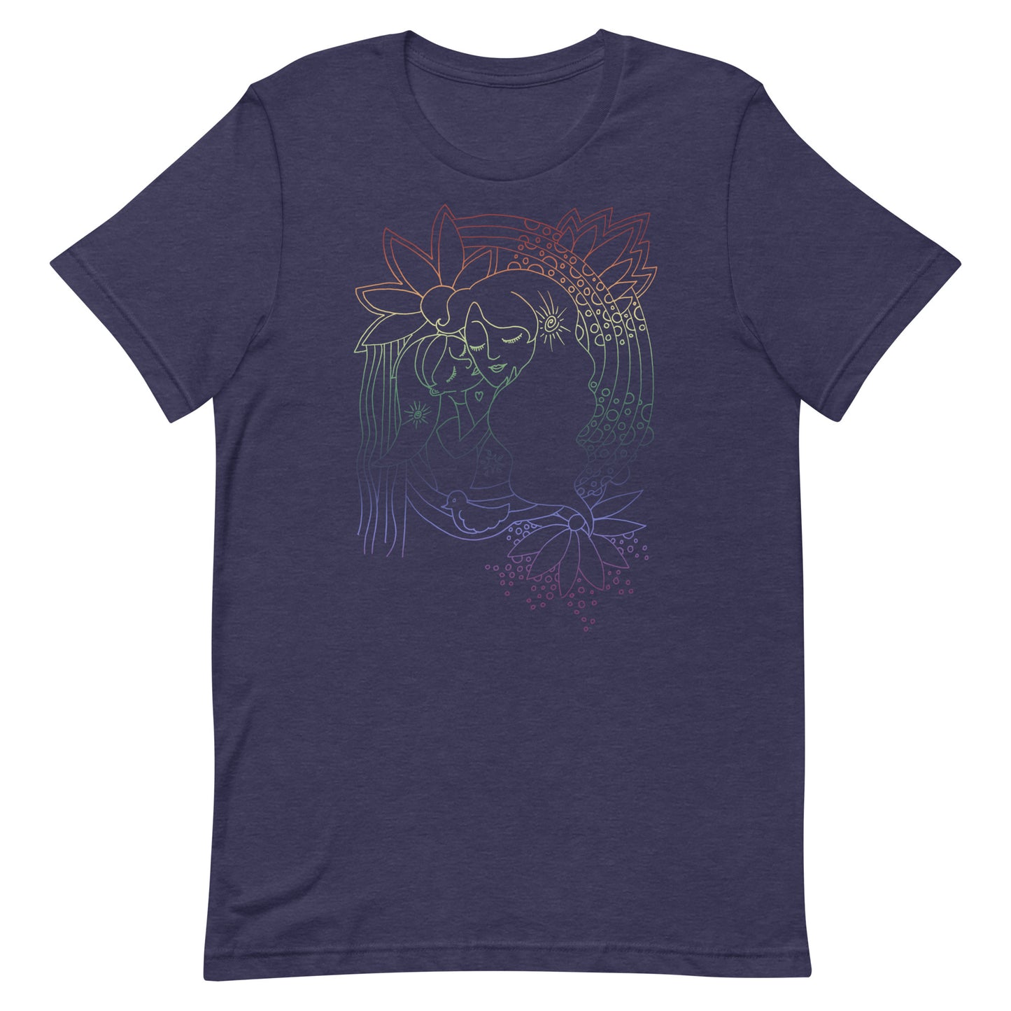 rainbow mother and child art drawing shirt, graphic tee for mom, art graphic tee, rainbow line drawing on shirt, soft cozy shirt for mom, art tee, artwork on tee shirt, art on t-shirt for mom, artsy t-shirt for woman