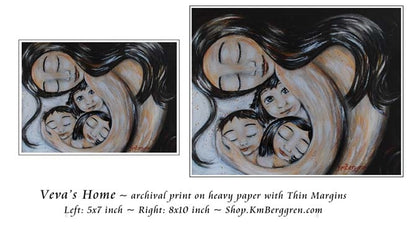 print size examples of dark haired mother cradling three dark haired children artwork