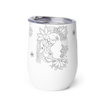 uniquely shaped tumbler, unbreakable stainless steel, motherhood drawing on tumbler, mom art glass, drinkware for mom, art drinkware, art cup, gift for mom, wine gift for moms 