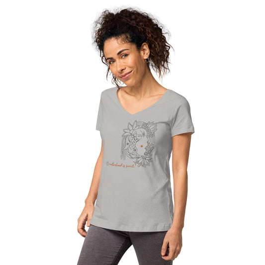 Motherhood Is Sweet ~ organic combed cotton ~ Women’s Fitted V-neck T-shirt