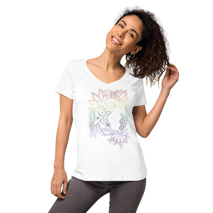 Rainbow Mother & Child ~ organic ring-spun cotton ~ Women’s fitted v-neck t-shirt