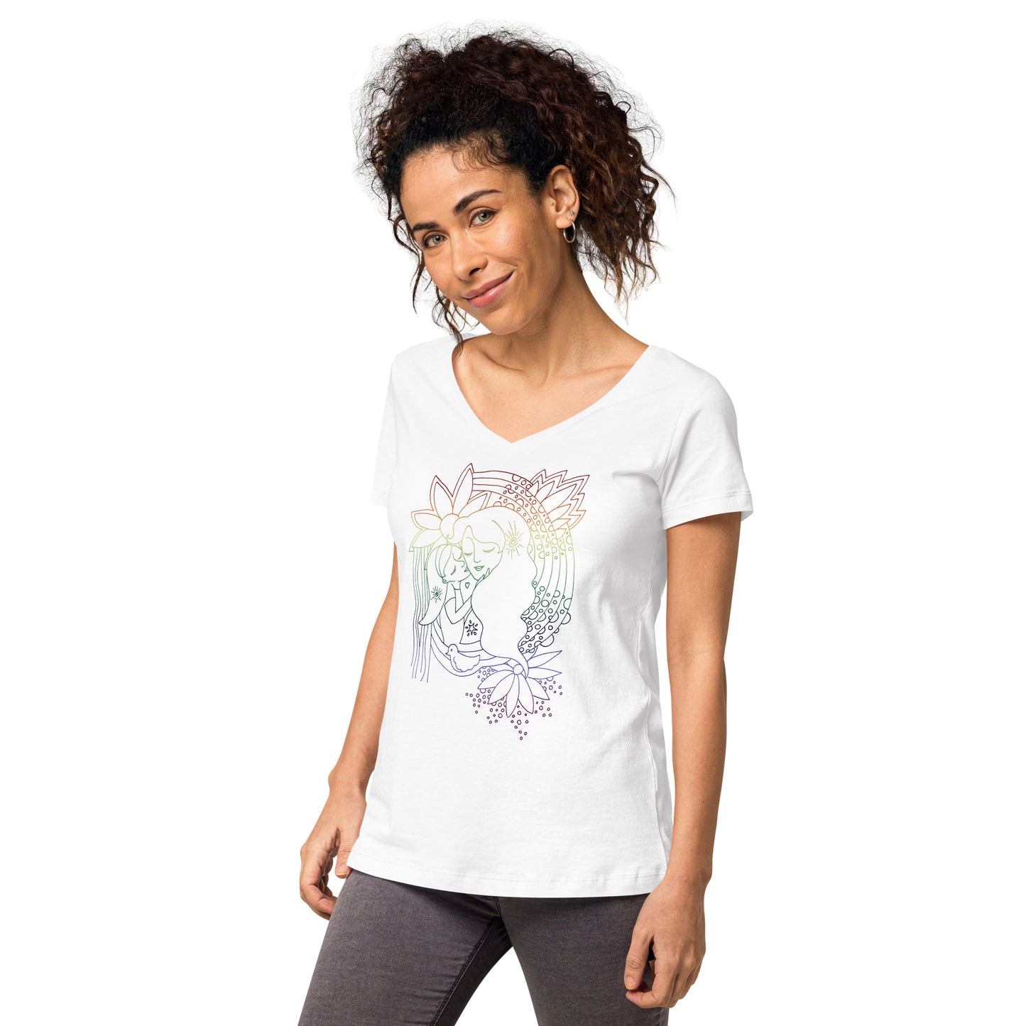 Rainbow Mother & Child ~ organic ring-spun cotton ~ Women’s fitted v-neck t-shirt