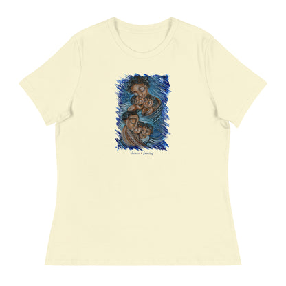 mother and child t-shirt, mom baby shirt, graphic tee motherhood, mother and kids graphic tee, mother child teeshirt, mama baby tee, baby mama t-shirt, tshirt motherhood, gift shirt for mom, wearable art for mom, new baby gift, new mom shirt, new mom gift, kmberggren art on shirts, art clothing, family of color shirt, women of color art, black family on tshirt, painting of black family, cheerful shirt for mom, bright colored art shirt