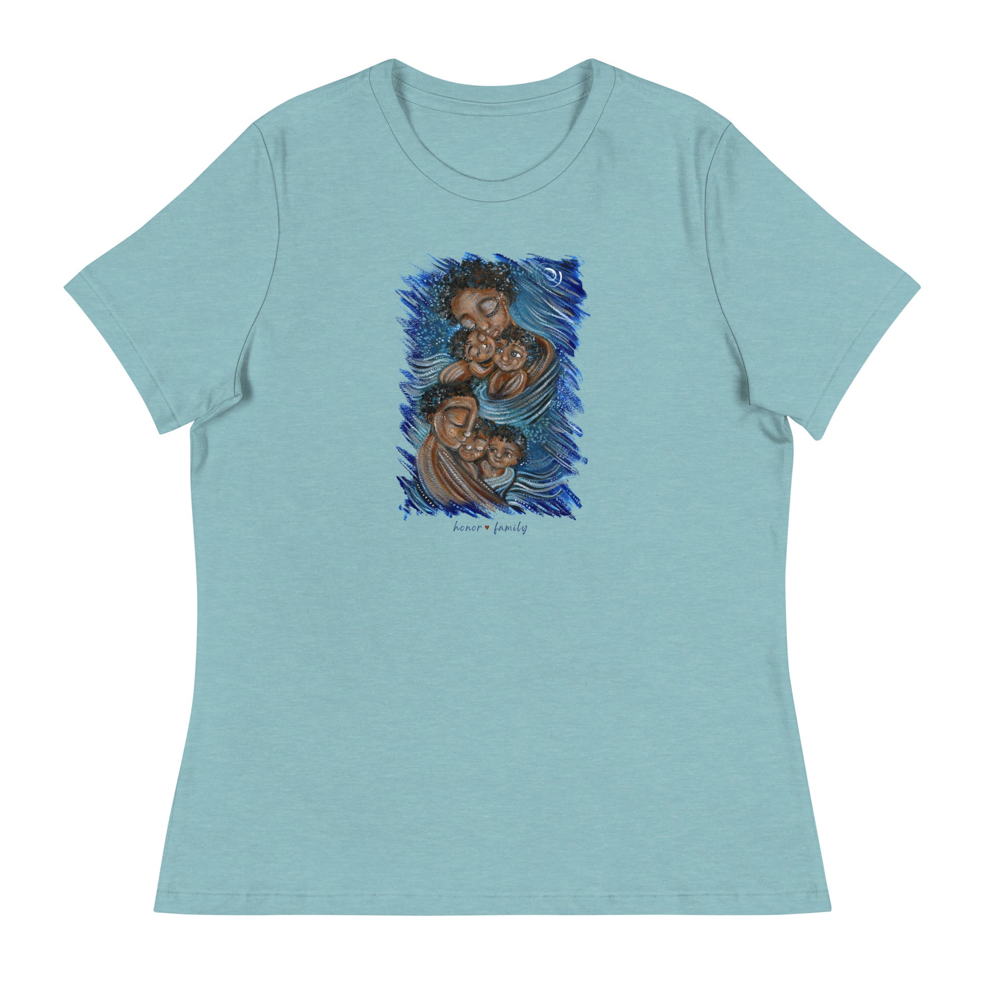 mother and child t-shirt, mom baby shirt, graphic tee motherhood, mother and kids graphic tee, mother child teeshirt, mama baby tee, baby mama t-shirt, tshirt motherhood, gift shirt for mom, wearable art for mom, new baby gift, new mom shirt, new mom gift, kmberggren art on shirts, art clothing, family of color shirt, women of color art, black family on tshirt, painting of black family, cheerful shirt for mom, bright colored art shirt
